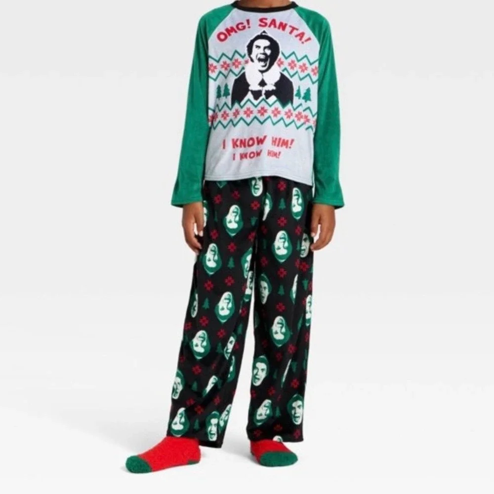 Kids Elf Movie Pajama Set OMG Santa I Know Him Buddy the Elf Size‎ 8